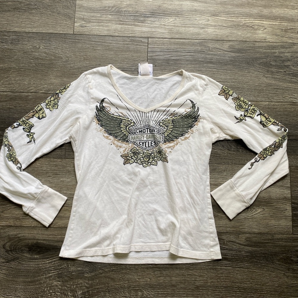 Harley-Davidson Women's Cream Graphic Blouse